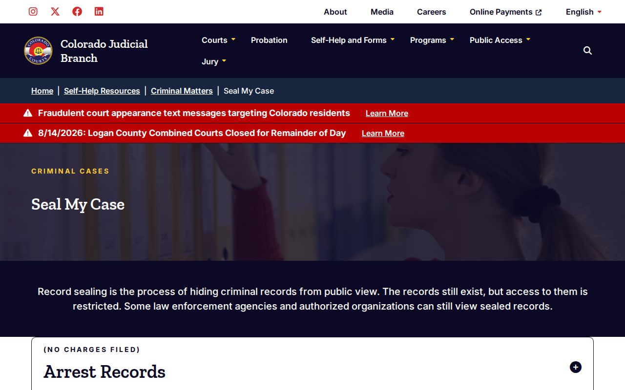 Colorado court forms for sealing Alamosa County arrest records